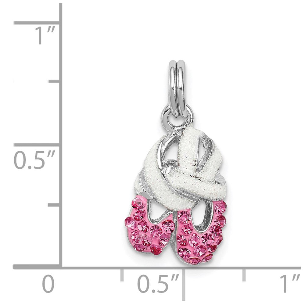 Sterling Silver Rhodium-plated Pink CZ Enamel Ballet Slipper Charm