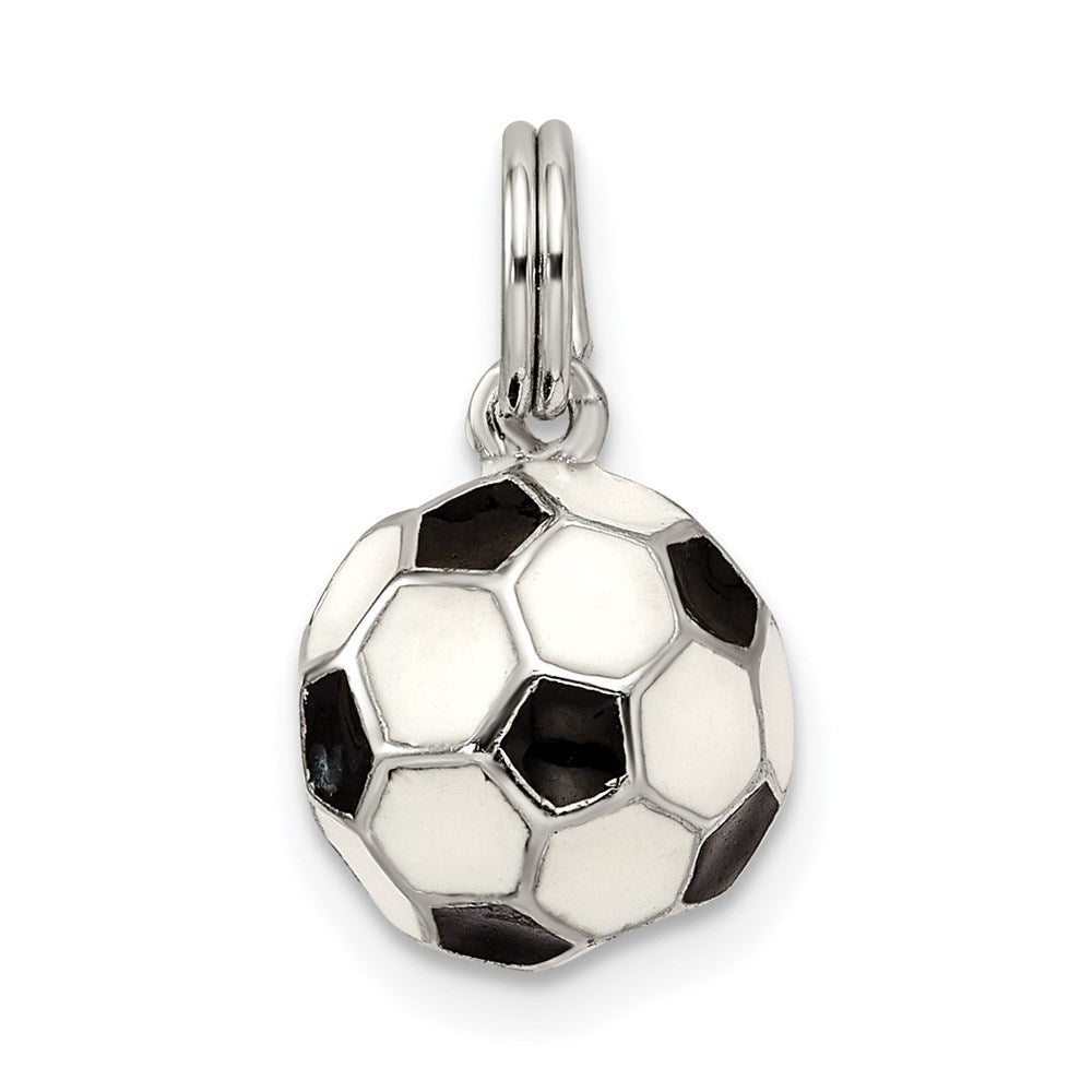 Sterling Silver Rhodium-plated and Enameled Soccer Ball Charm