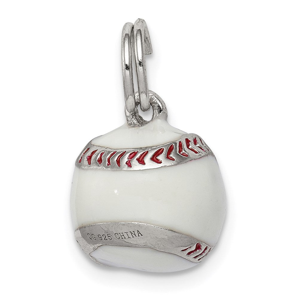 Sterling Silver Rhodium-plated 3D Enamel Baseball Charm