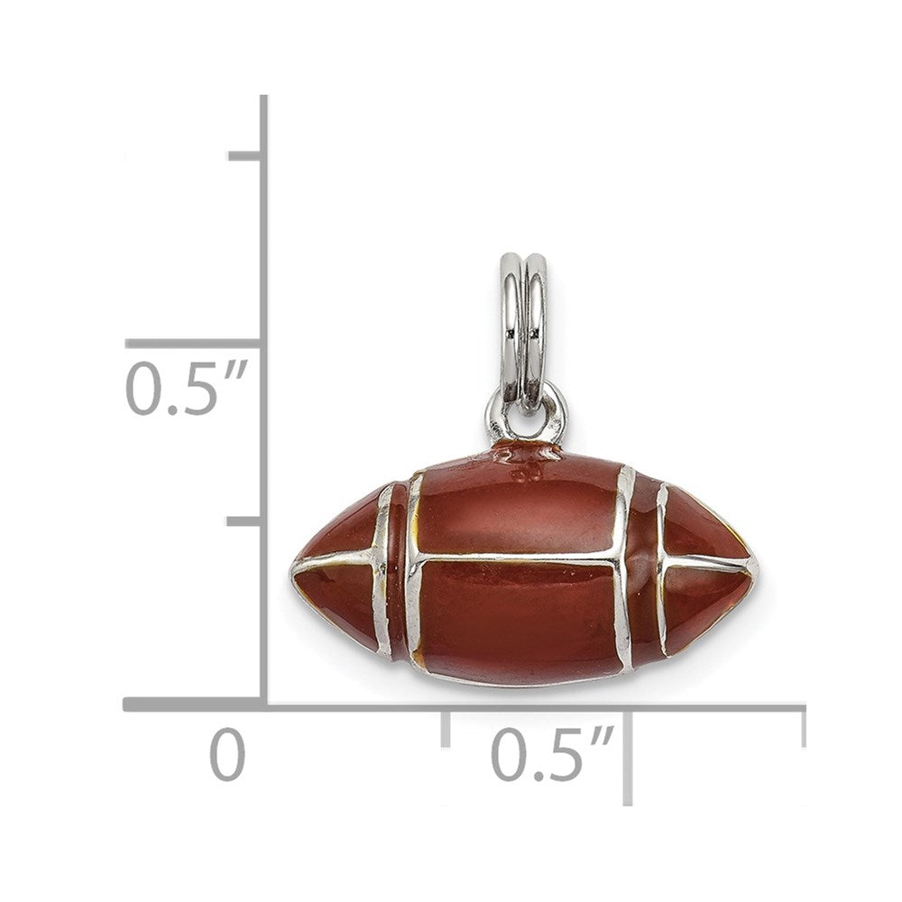 Sterling Silver Rhodium-plated and Brown Enameled 3D Football Charm