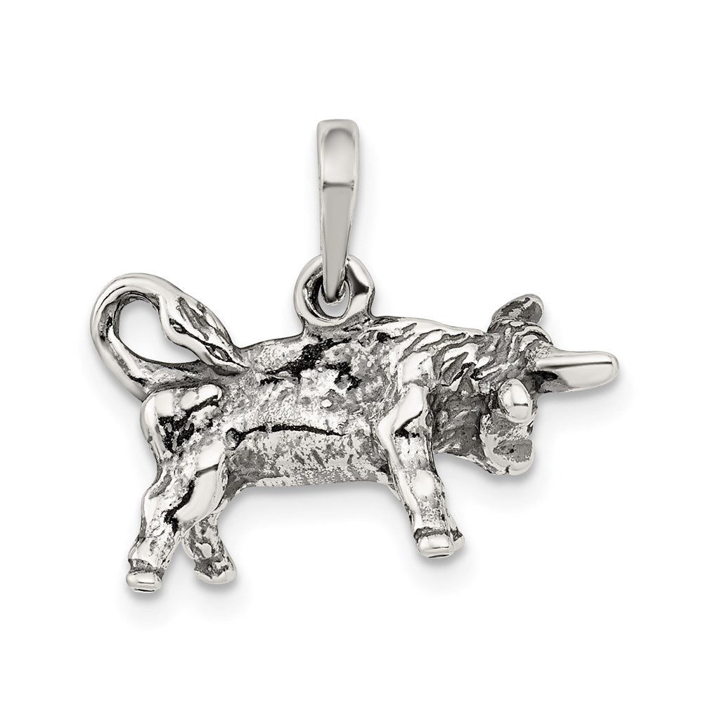 Sterling Silver Antiqued Taurus Zodiac Pendant