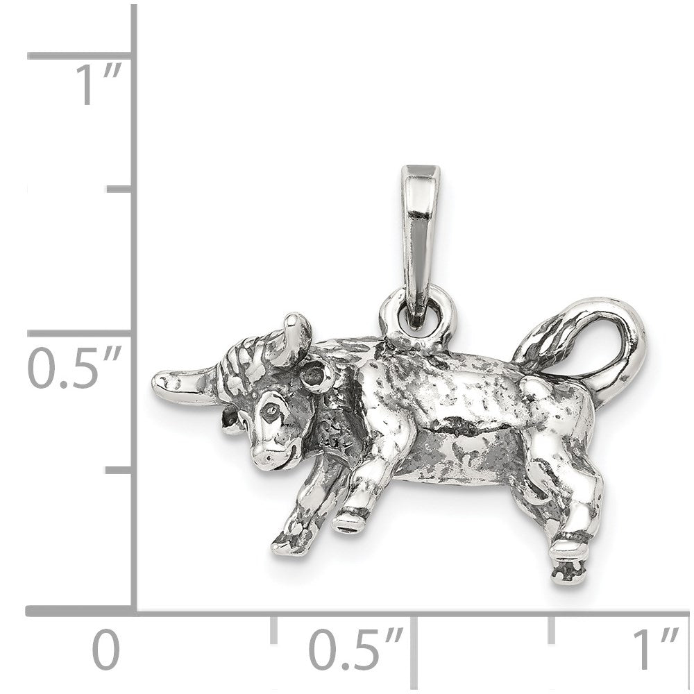 Sterling Silver Antiqued Taurus Zodiac Pendant