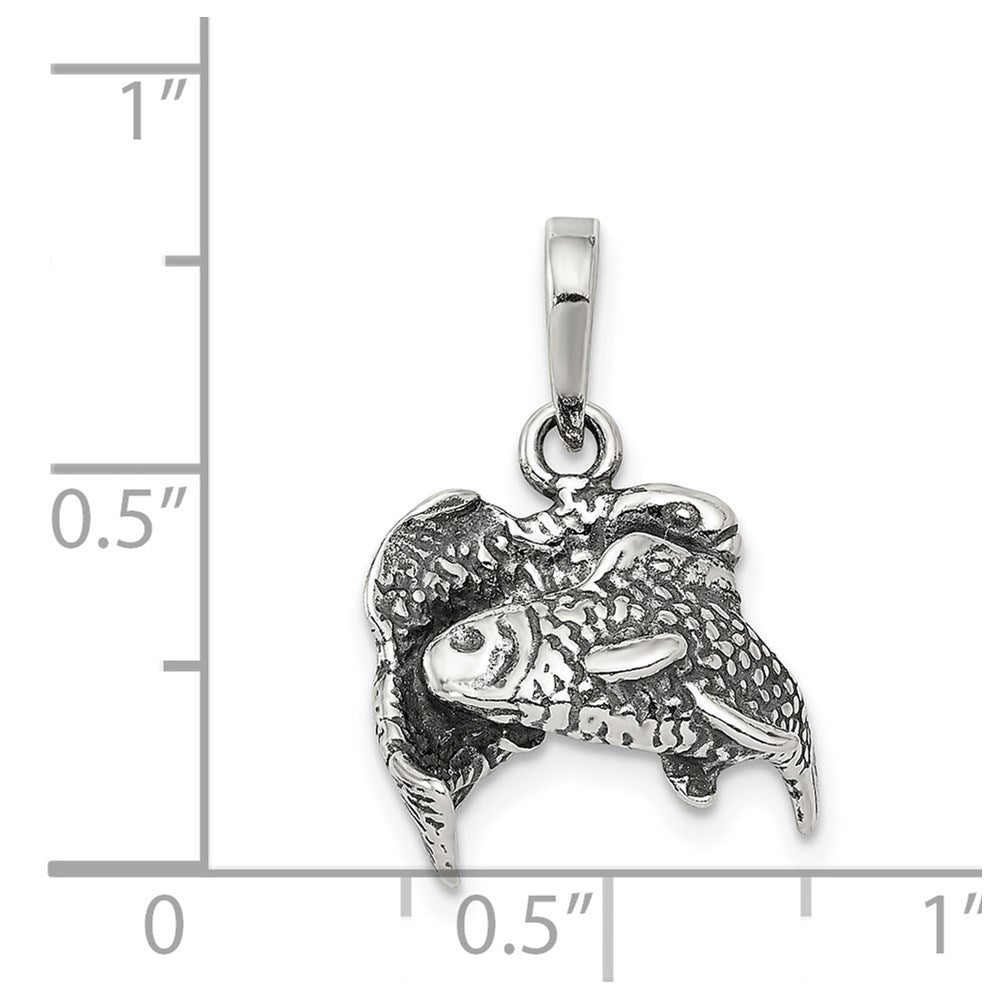 Sterling Silver Antiqued Pisces Zodiac Pendant