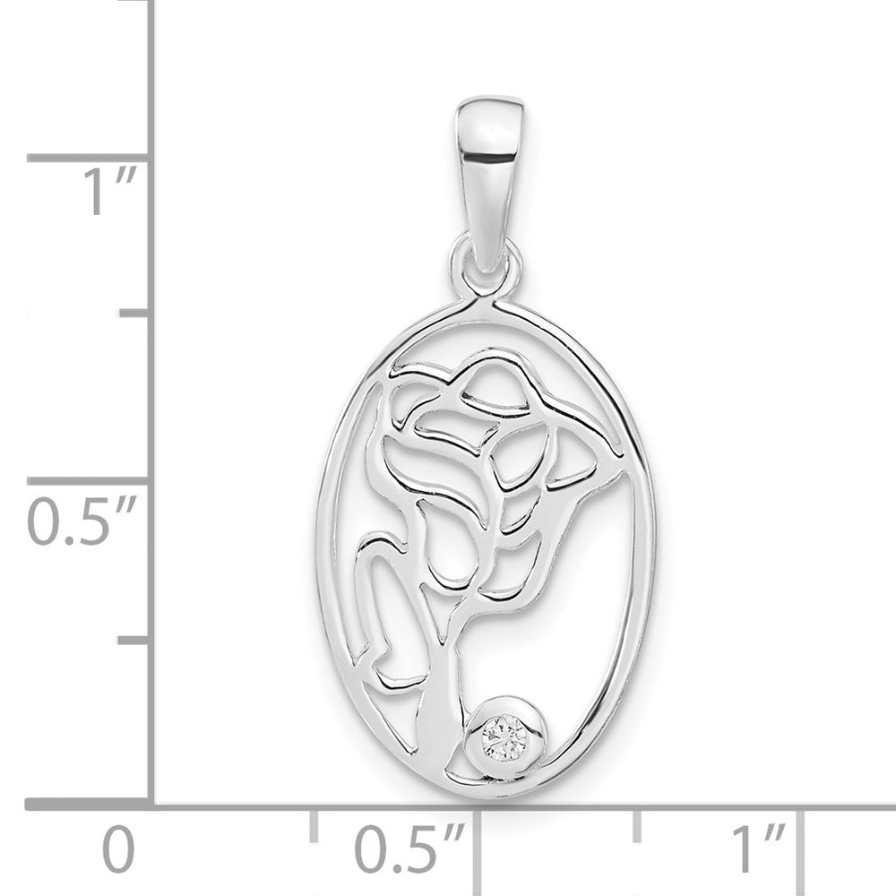 Sterling Silver Polished CZ Rose Oval Pendant