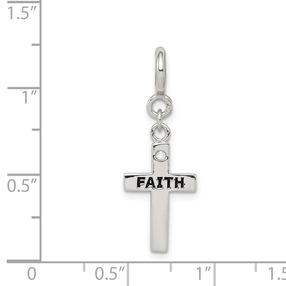 Sterling Silver Rhodium-plated CZ Faith Cross Clip-on Charm