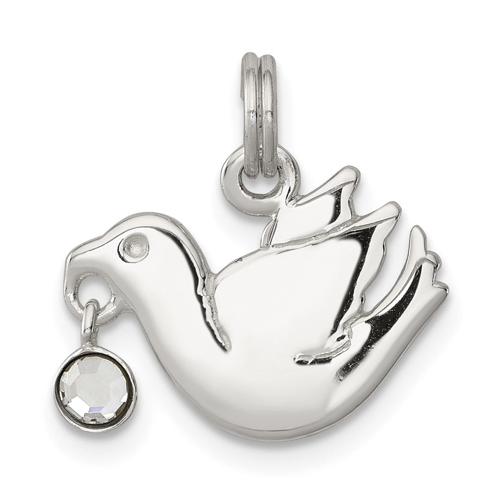 Sterling Silver CZ Polished Dove Charm