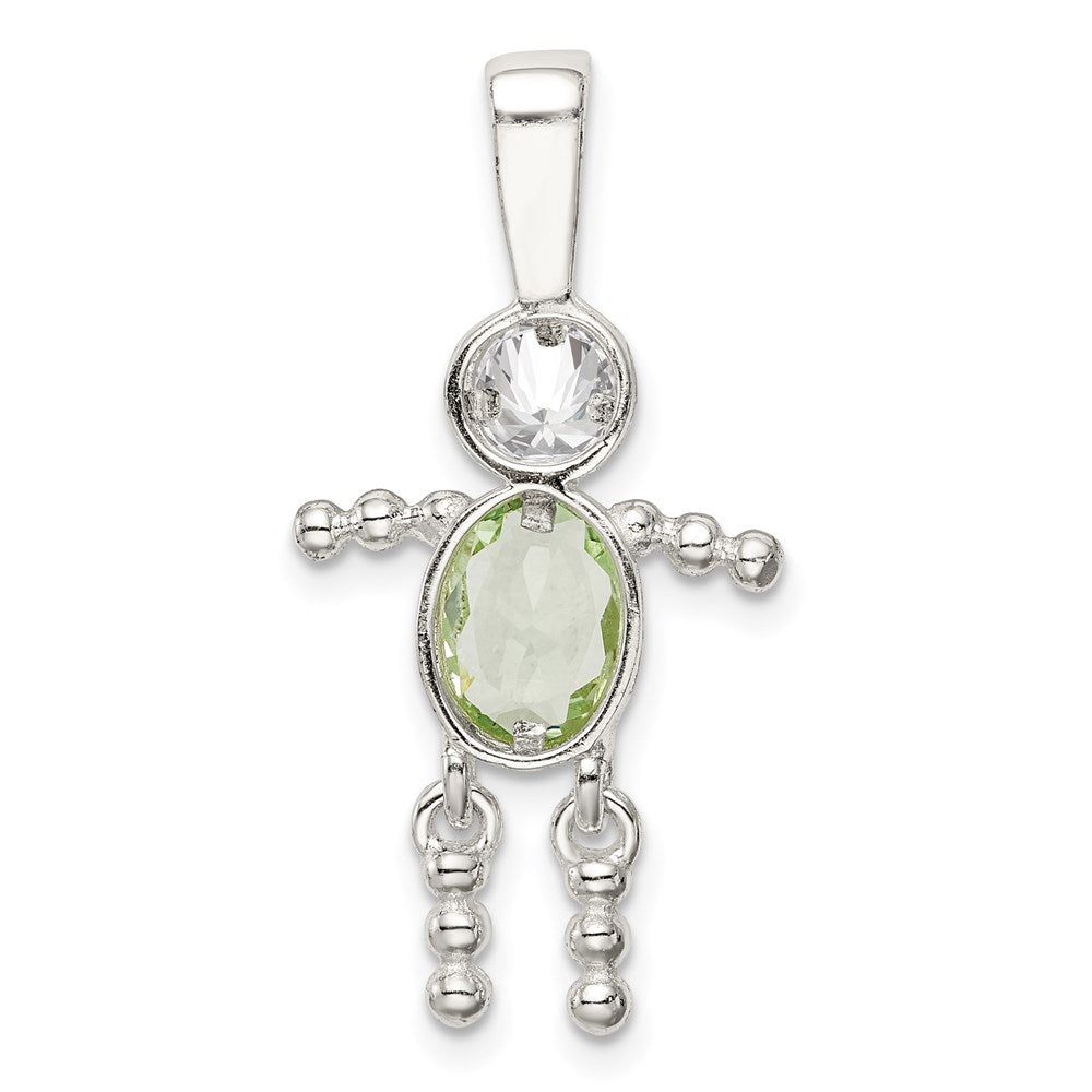 Sterling Silver Rhodium-plated CZ & August Glass Boy Pendant