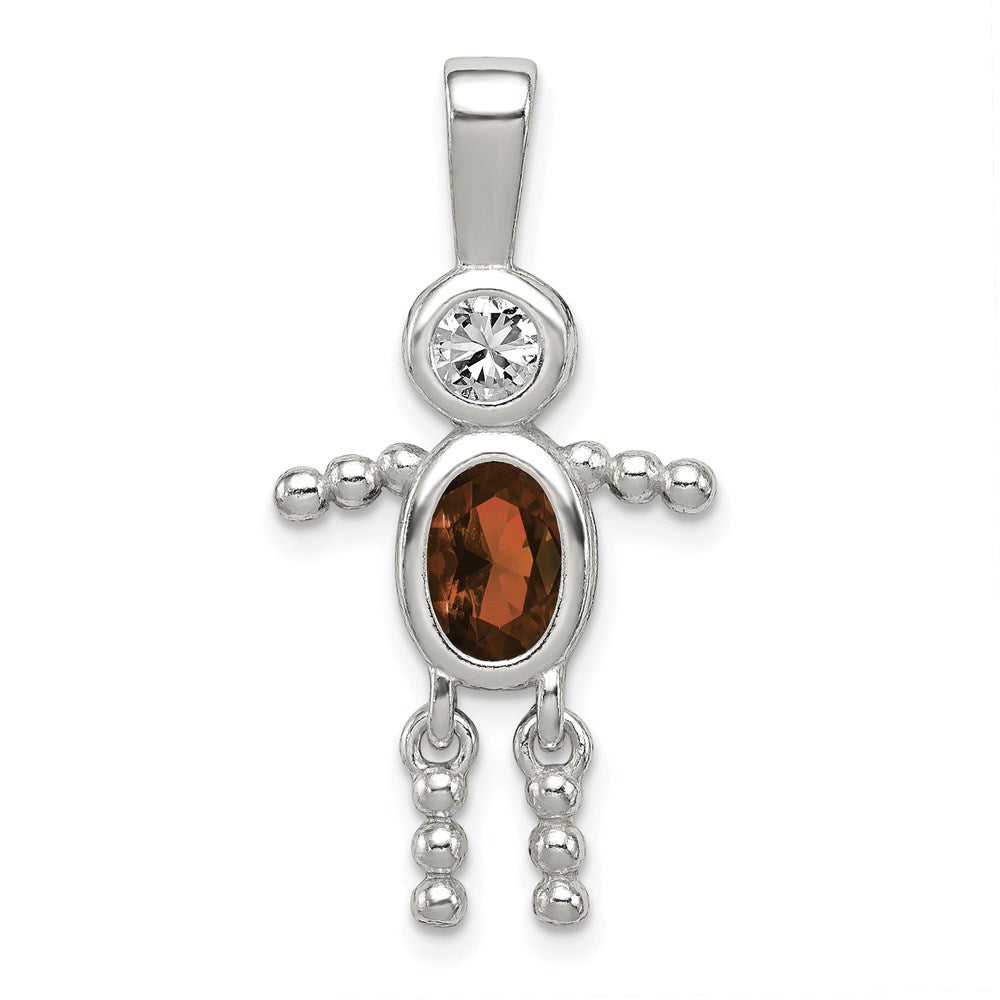 Sterling Silver Rhodium-plated CZ & January Glass Boy Pendant