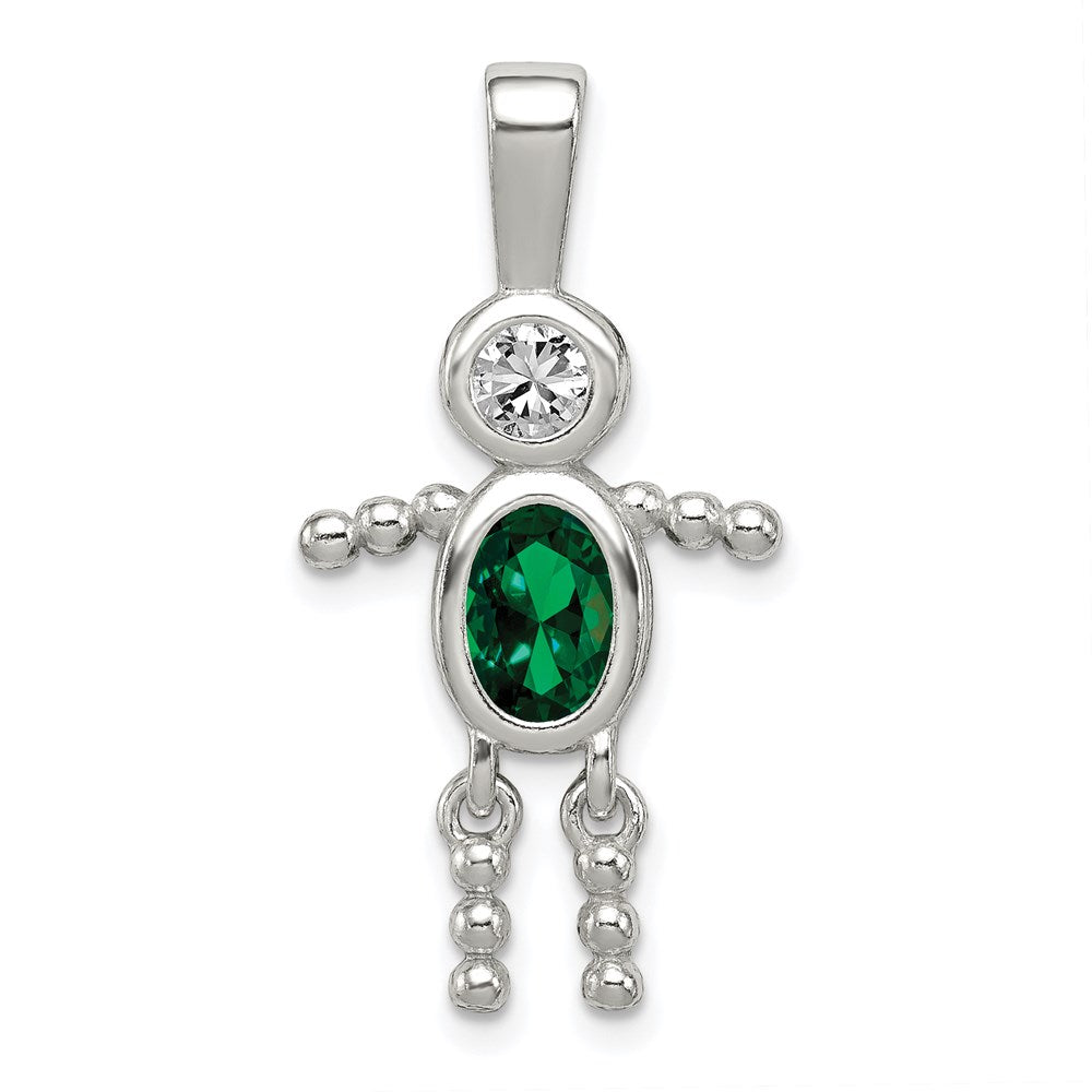 Sterling Silver Rhodium-plated CZ & May Glass Boy Pendant