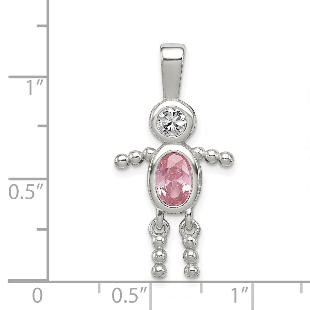 Sterling Silver Rhodium-plated CZ & October Pink CZ Boy Pendant