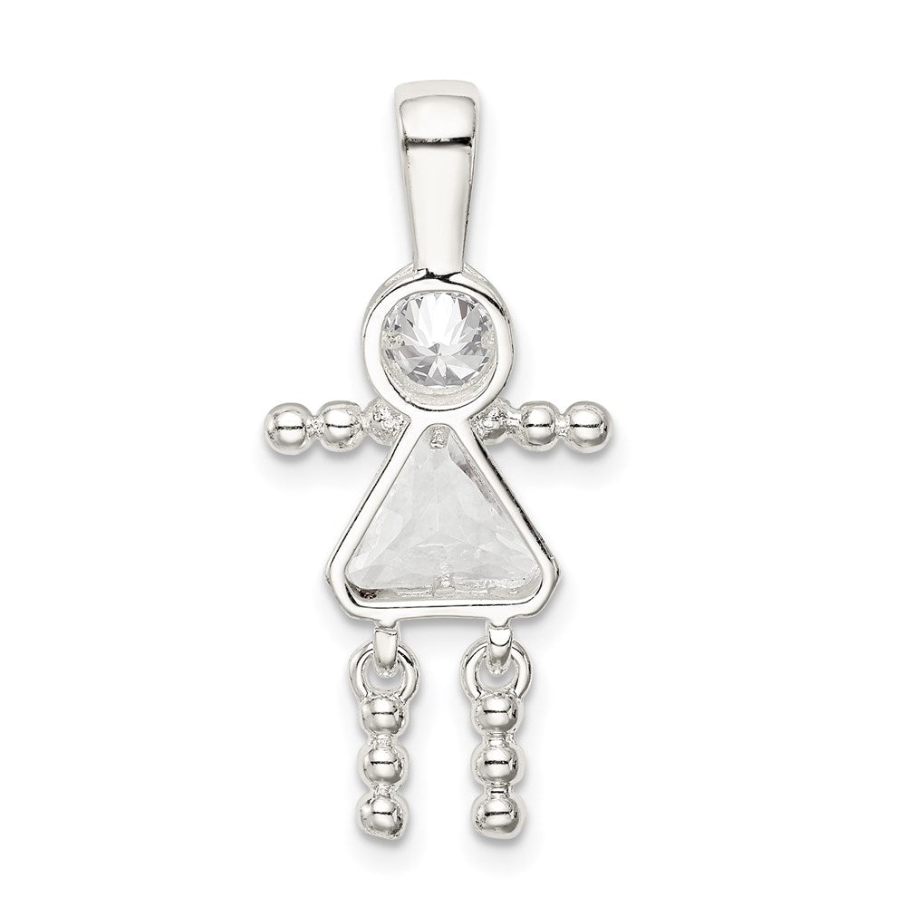 Sterling Silver Rhodium-plated CZ & April Glass Girl Pendant