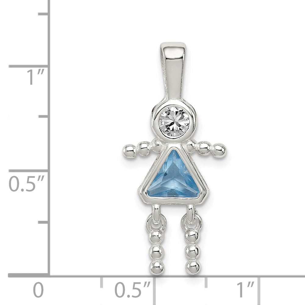 Sterling Silver Rhodium-plated CZ & March Glass Girl Pendant