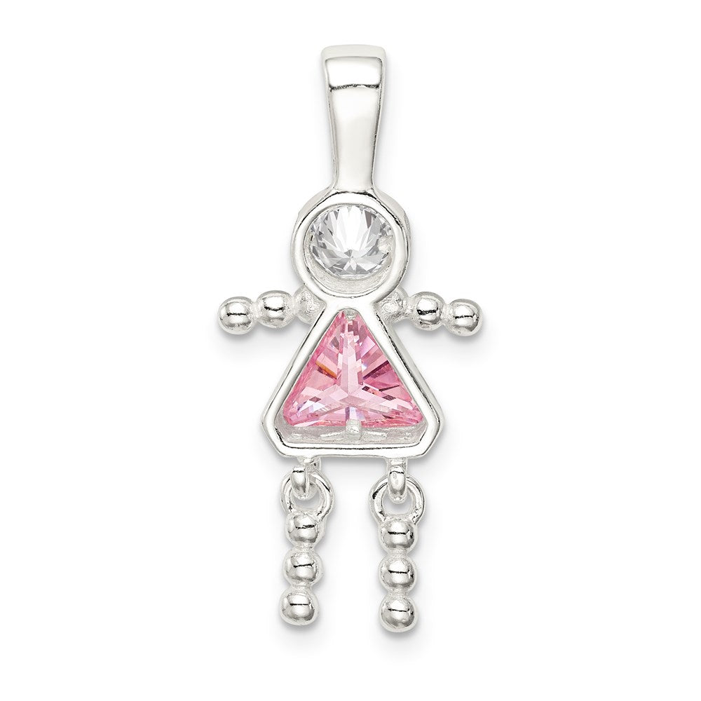Sterling Silver Rhodium-plated CZ & October Pink CZ Girl Pendant