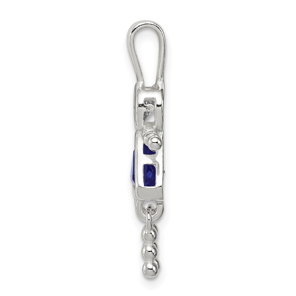 Sterling Silver Rhodium-plated CZ & September Glass Girl Pendant