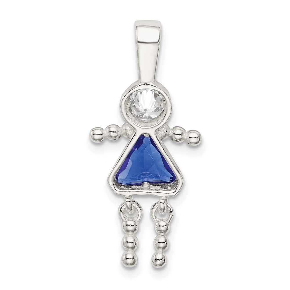Sterling Silver Rhodium-plated CZ & September Glass Girl Pendant