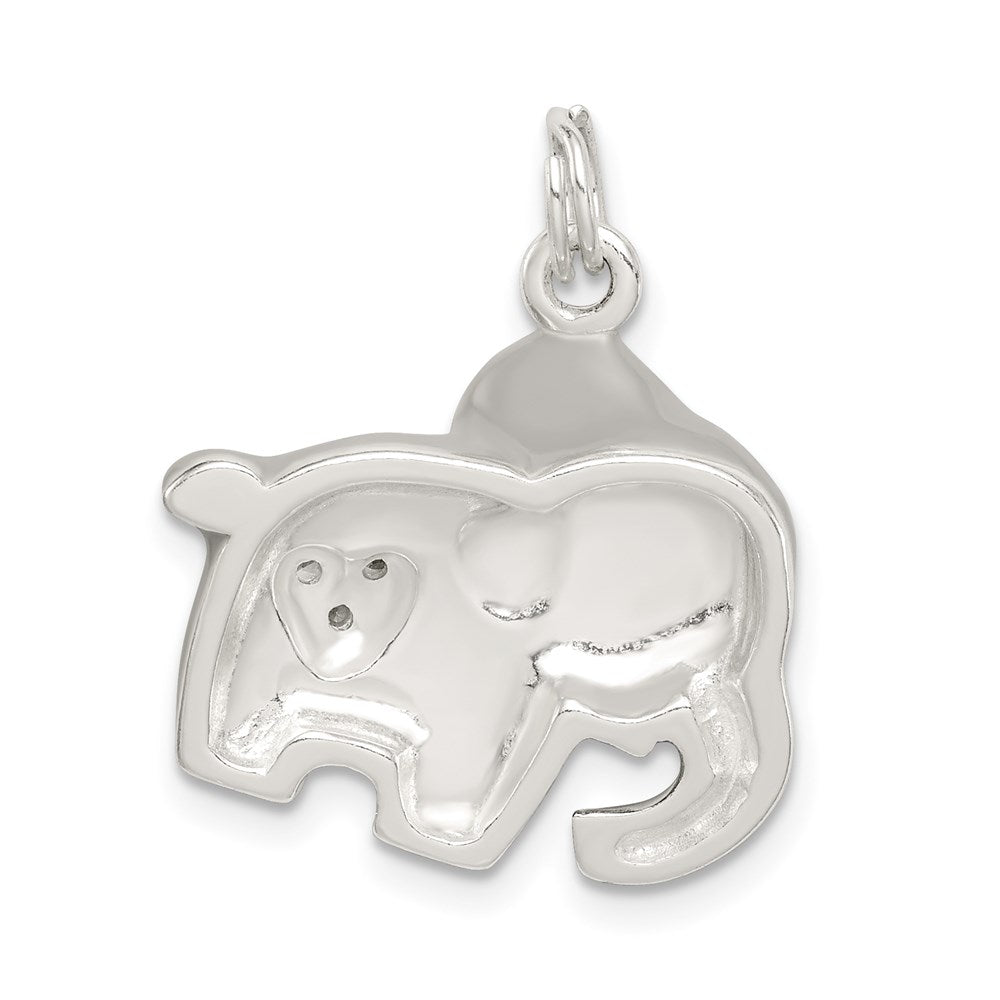 Sterling Silver CZ Grey Enameled Polished Elephant Charm