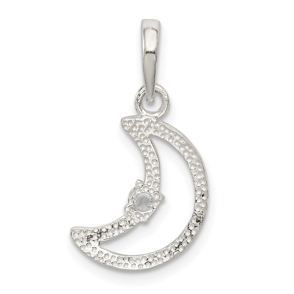 Sterling Silver & CZ Polished Moon Pendant