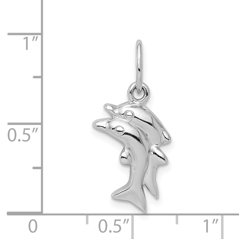 Sterling Silver Rhodium-plated Polished Dolphin Charm