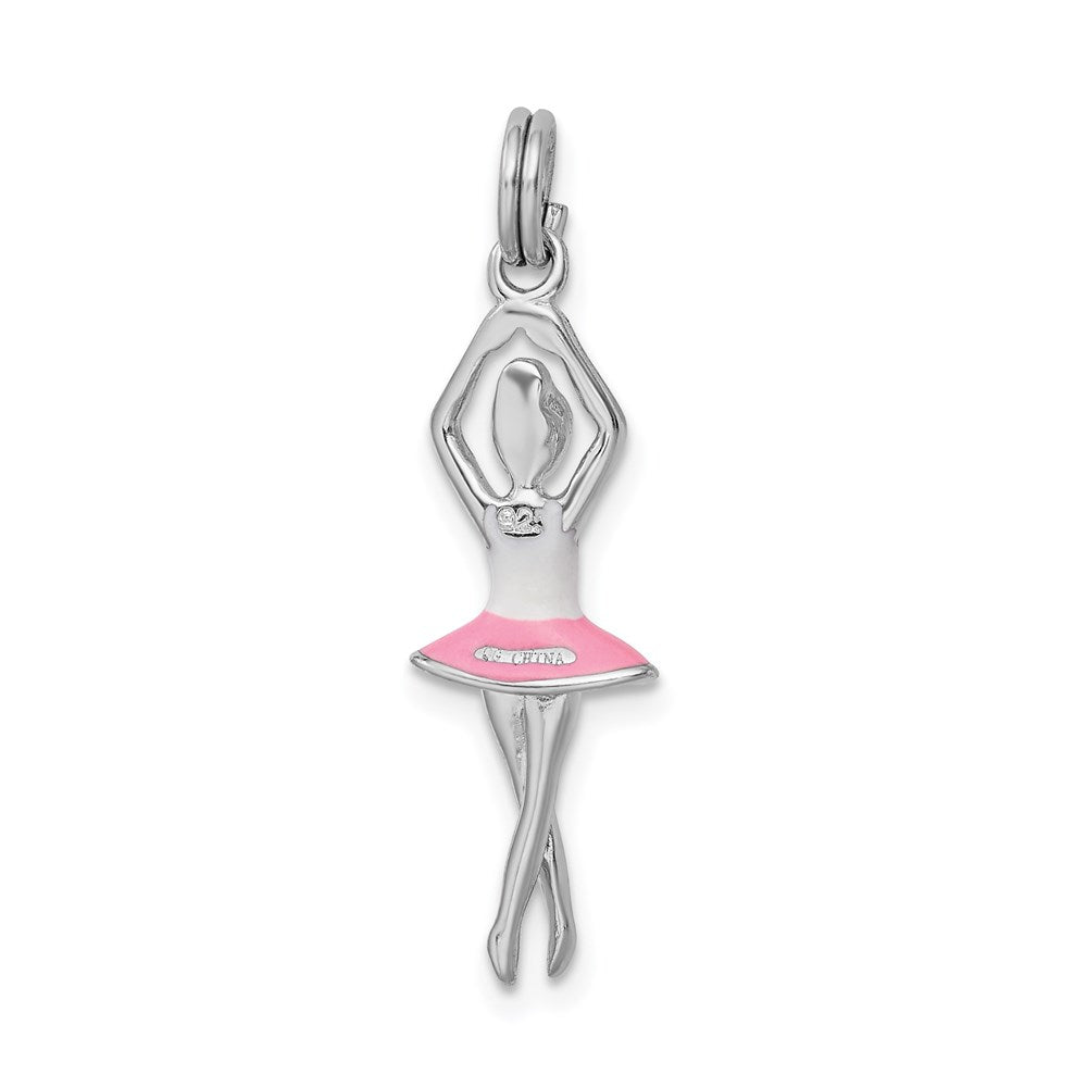 Sterling Silver Rhodium-platedEnamel Ballerina Charm