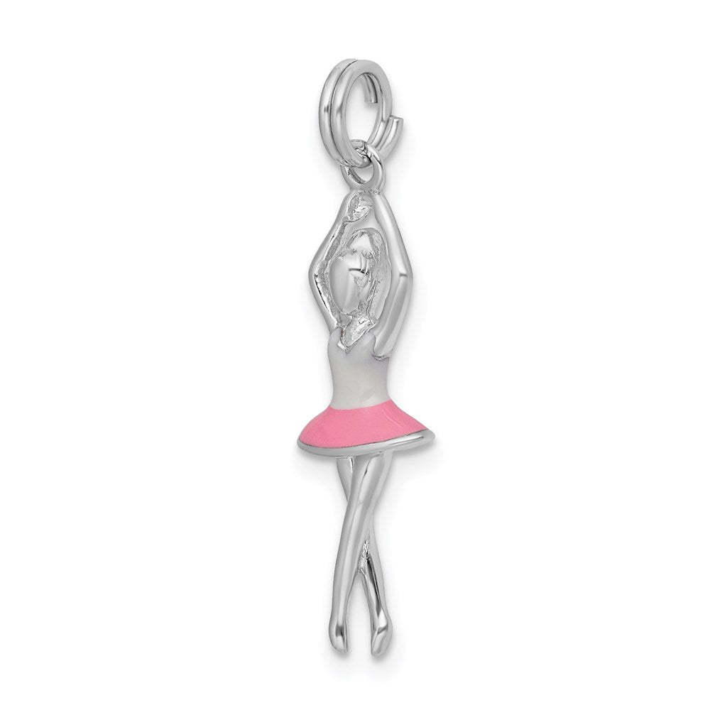 Sterling Silver Rhodium-platedEnamel Ballerina Charm