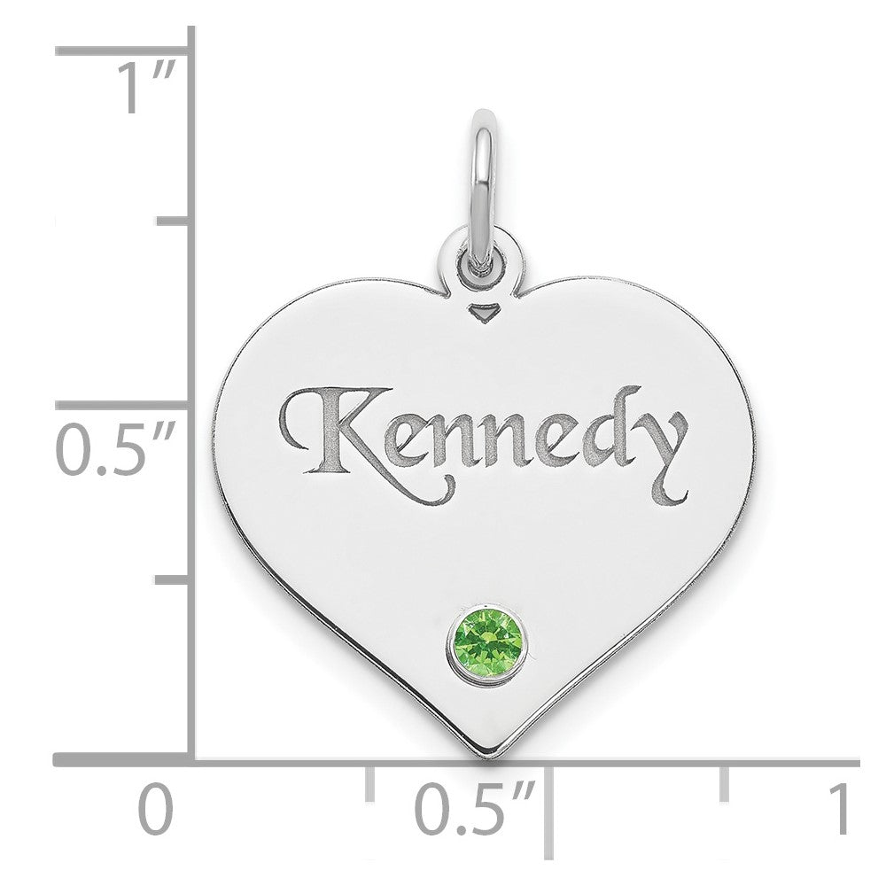 Sterling Silver/Rhodium-plated Personalized Heart with Birthstone Charm