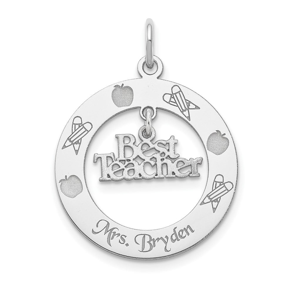 Sterling Silver Rhodium-plated Personalizable Best Teacher Charm