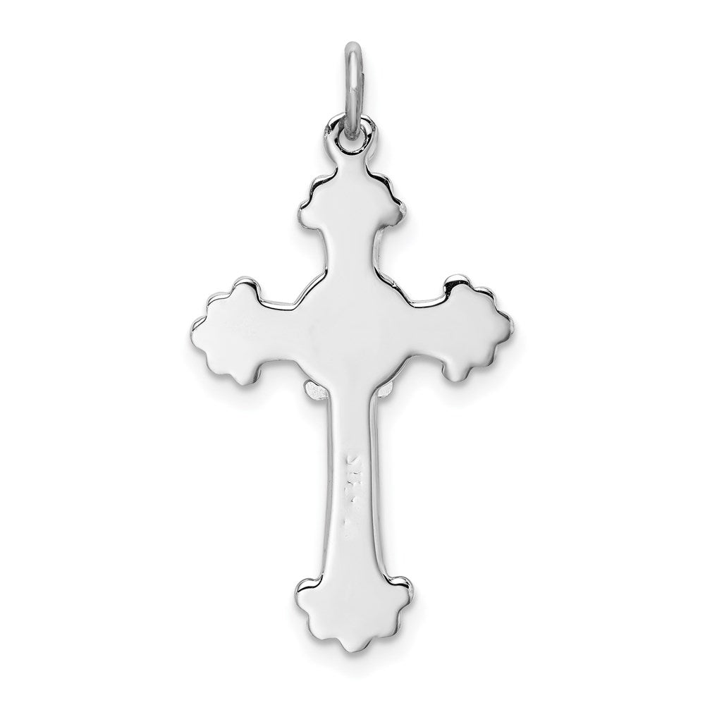 Sterling Silver Rhodium-plated & Gold-plated Cross & Fleur de lis Pendant