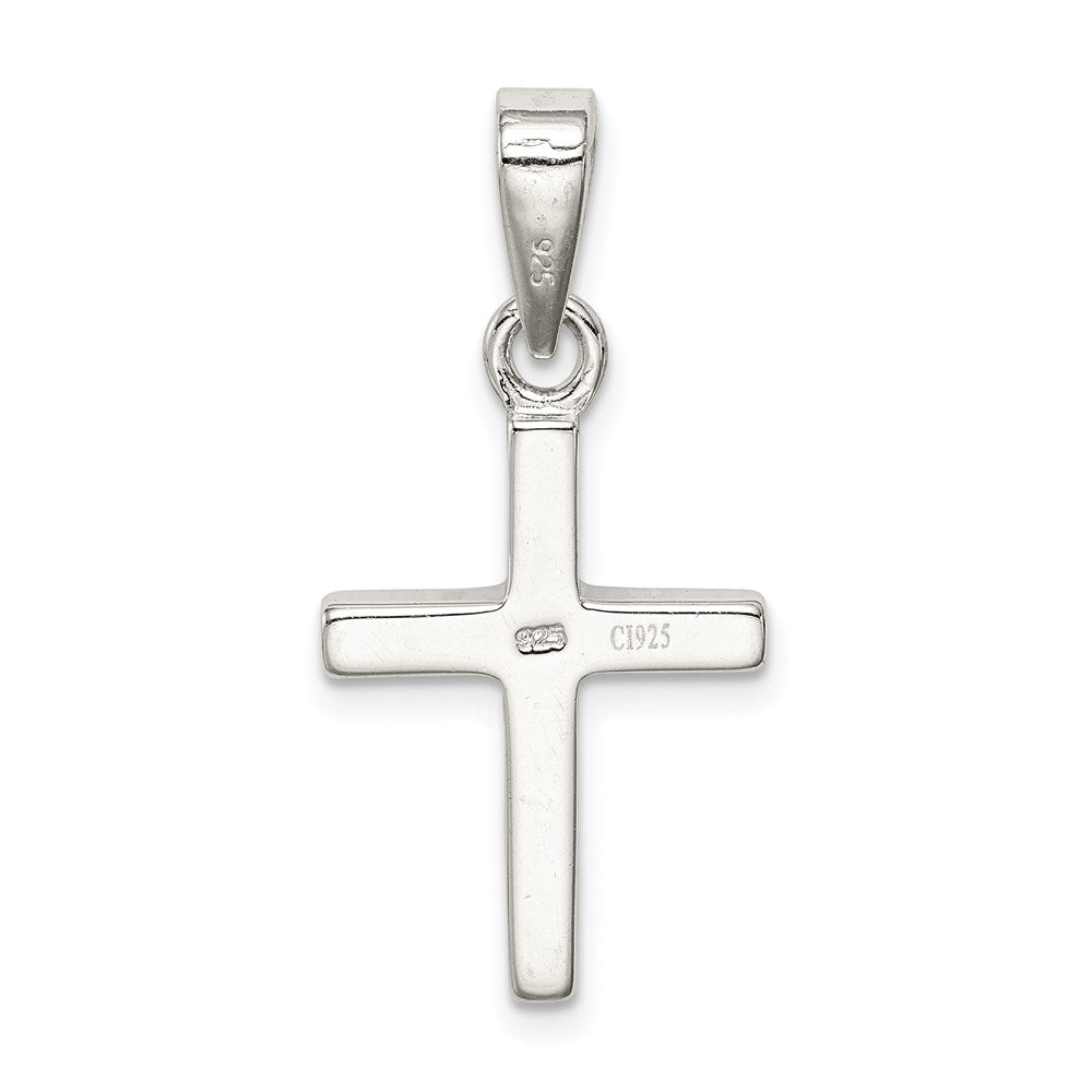 Sterling Silver Rhod-plated Blue Inlay Created Opal Thin Cross Pendant