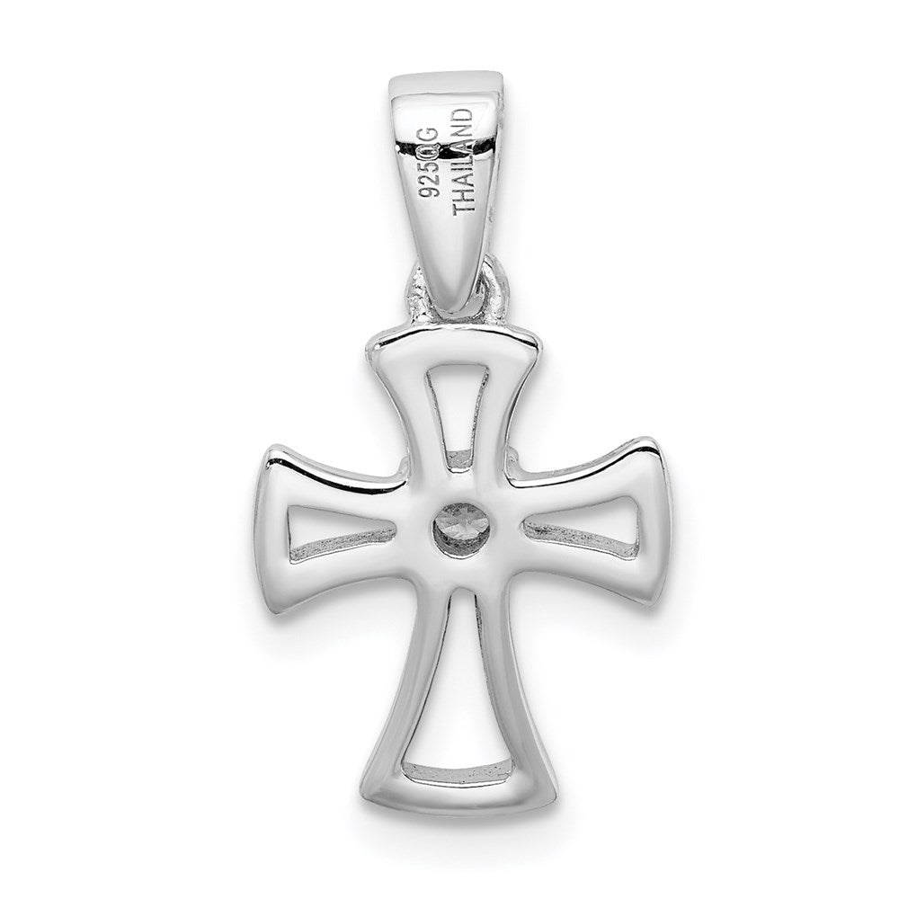 Sterling Silver Rhodium Plated CZ Open Cross Pendant