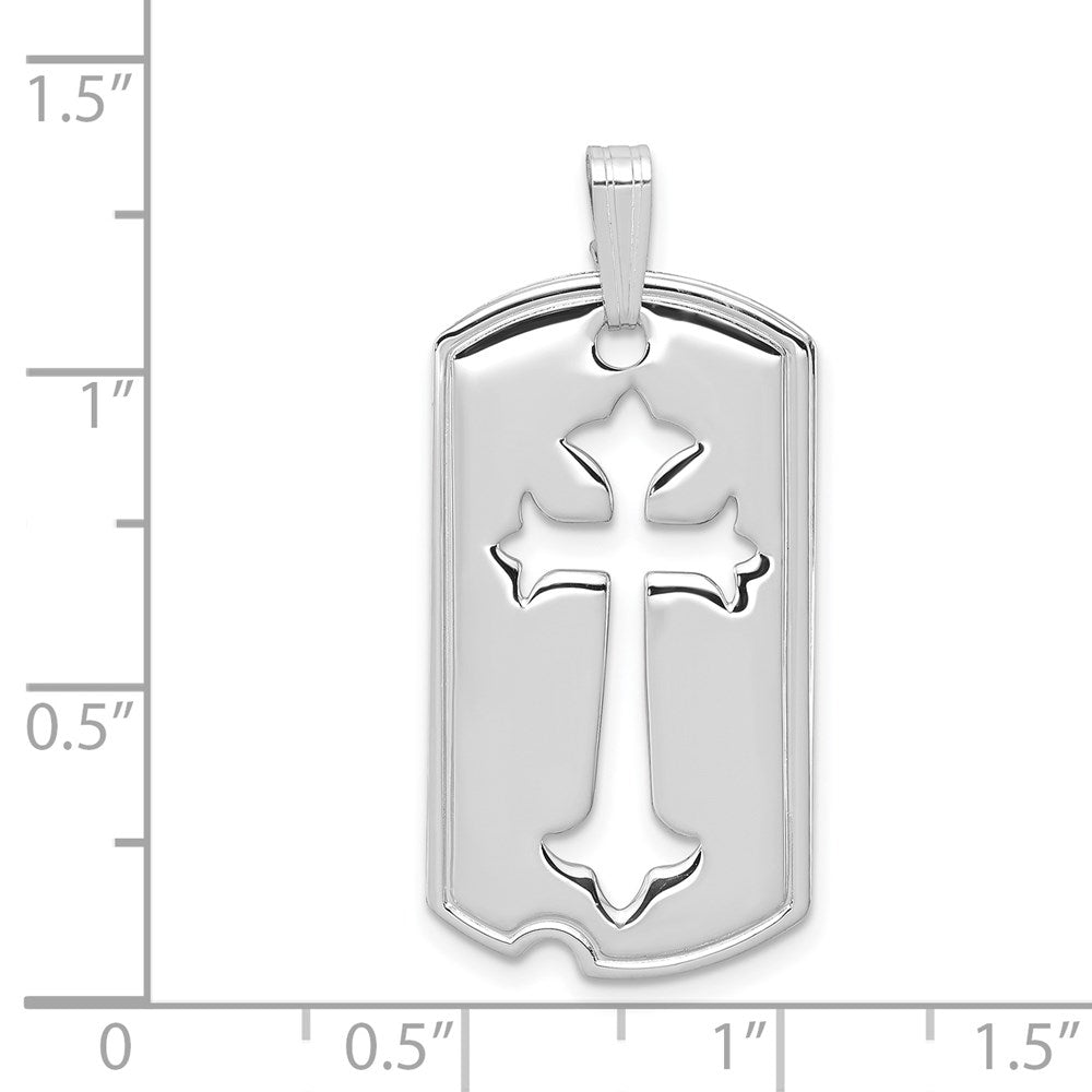 Sterling Silver Rhodium-plated Polished Dog Tag w/Cut out Cross Pendant