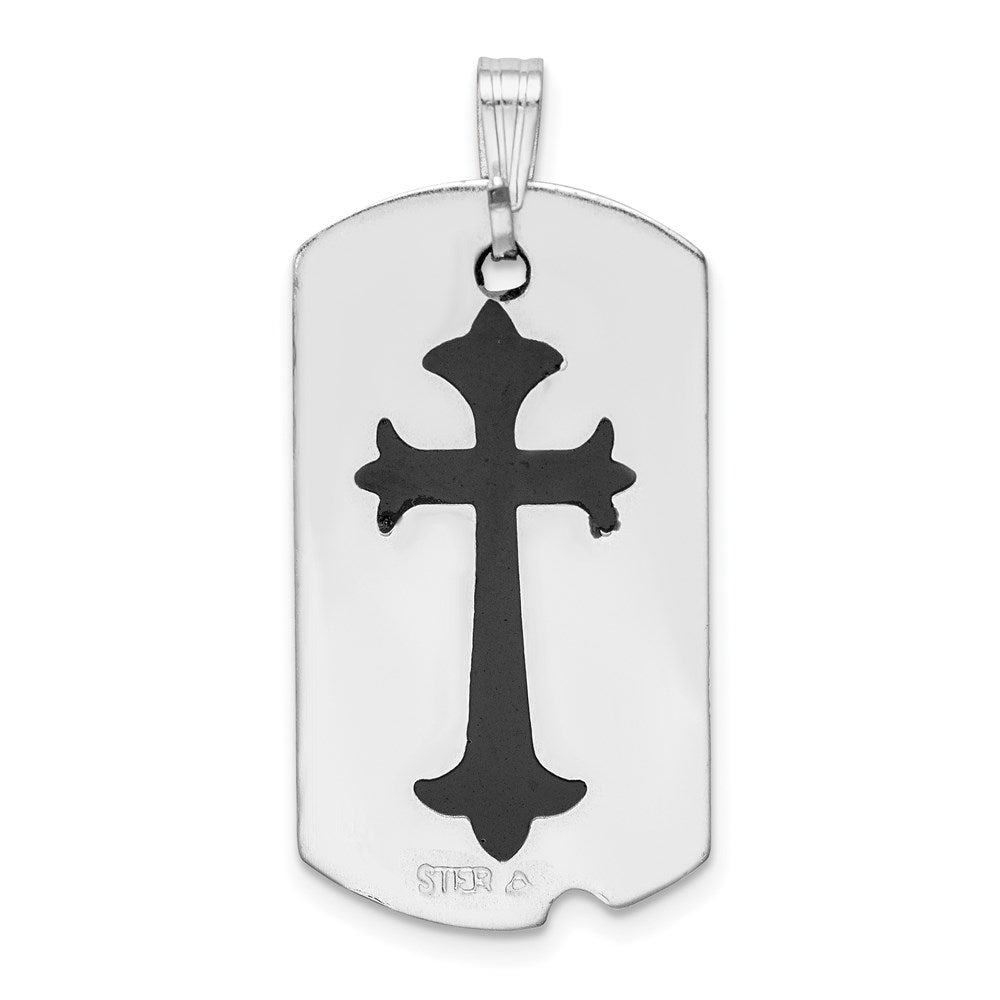Sterling Silver Rhodium-plated Polished Black Epoxy Cross Dog Tag Pendant