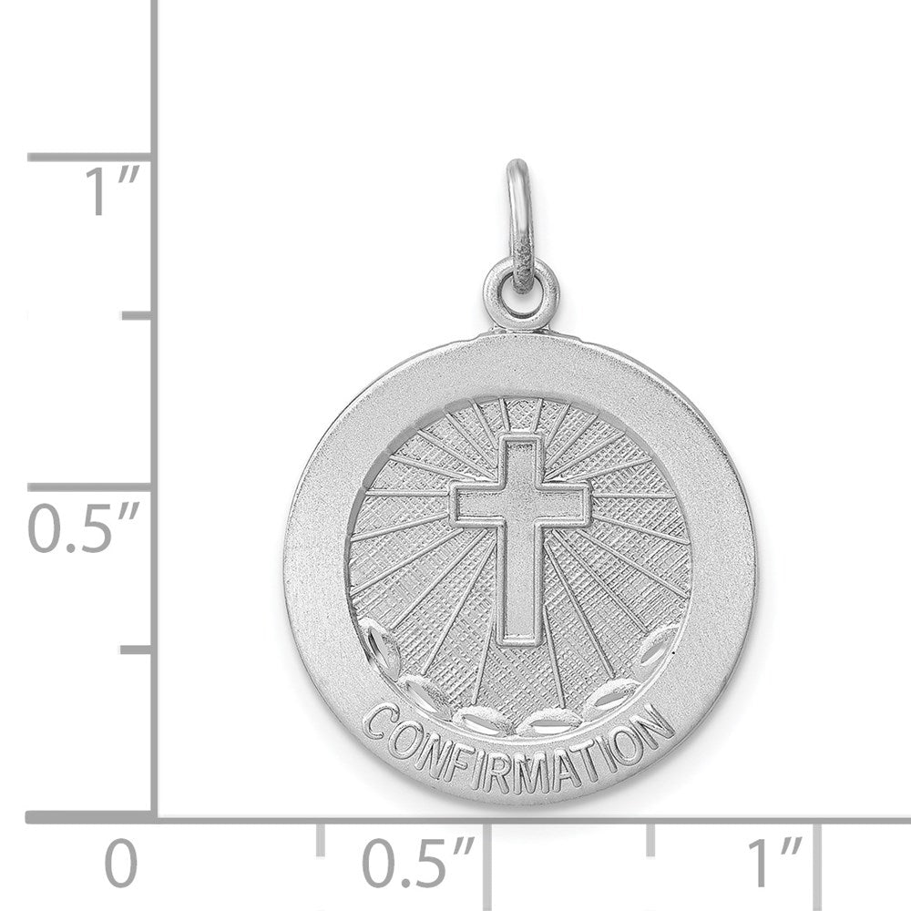 Sterling Silver Rhodium-plated Brushed Confirmation Medal Pendant