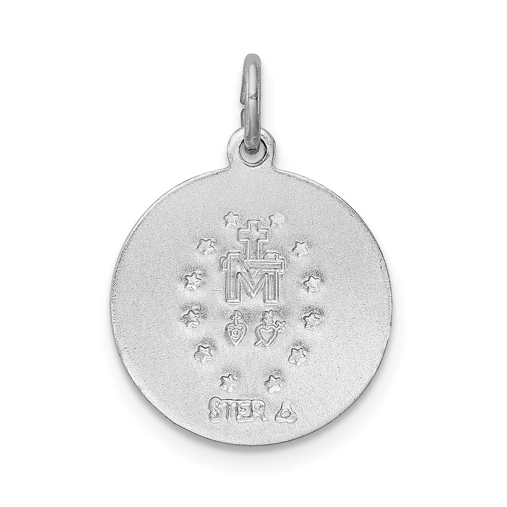 Sterling Silver Rhodium-plated Polished Epoxy Miraculous Medal Pendant