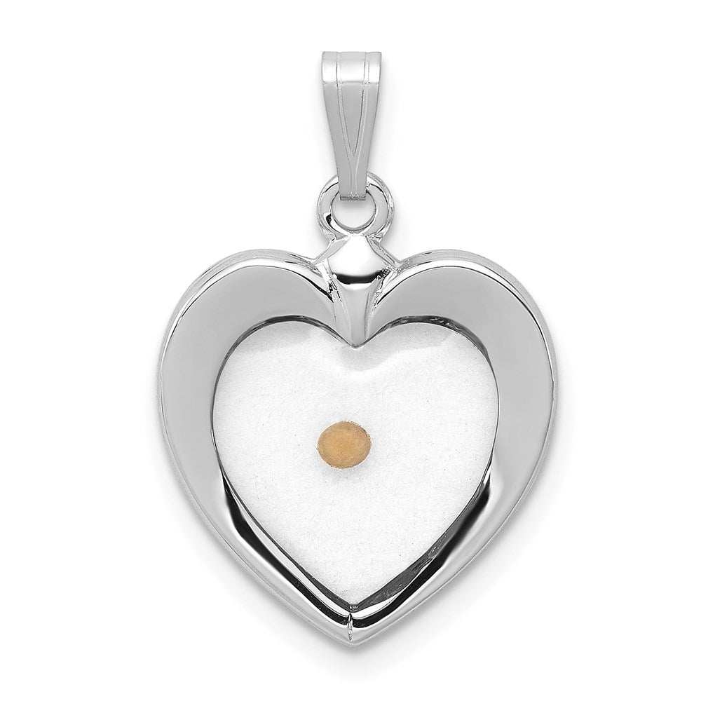 Sterling Silver Rhodium-plated Large Heart with Mustard Seed Pendant