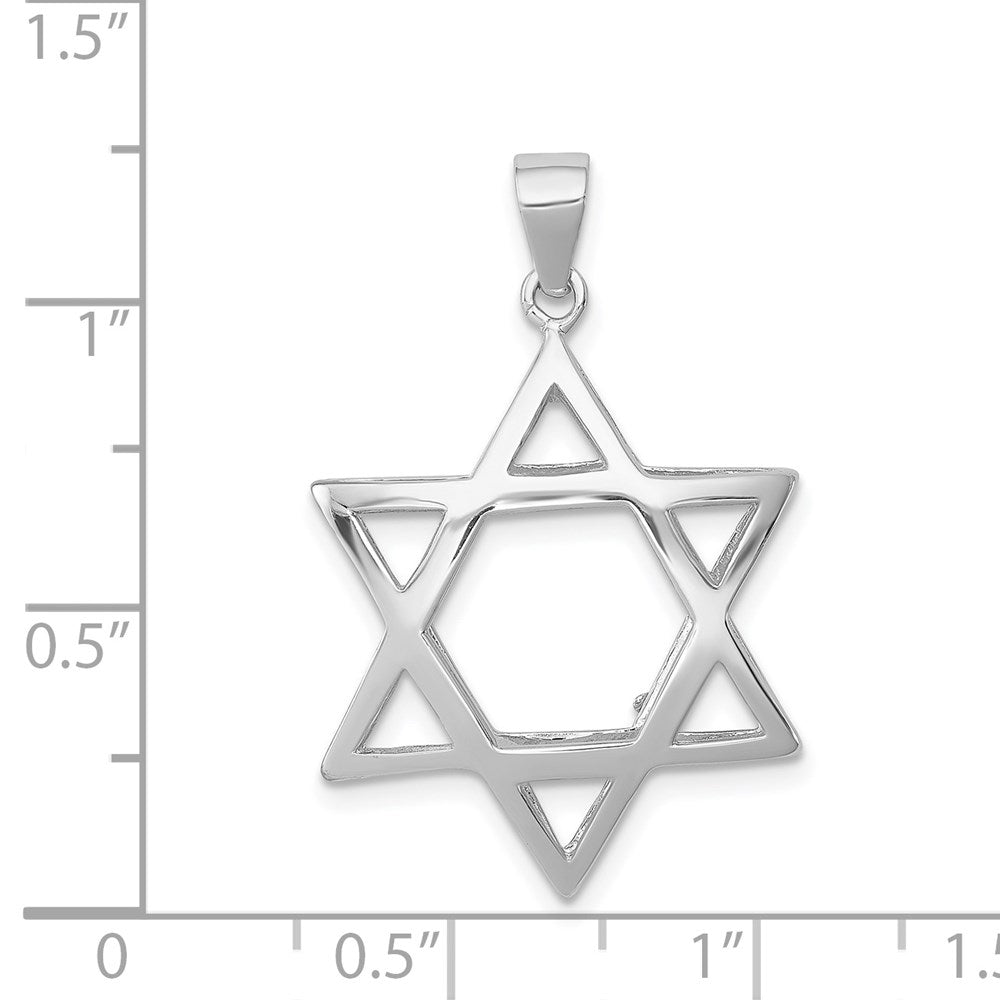 Sterling Silver Rhodium-plated Puffed Star of David Pendant