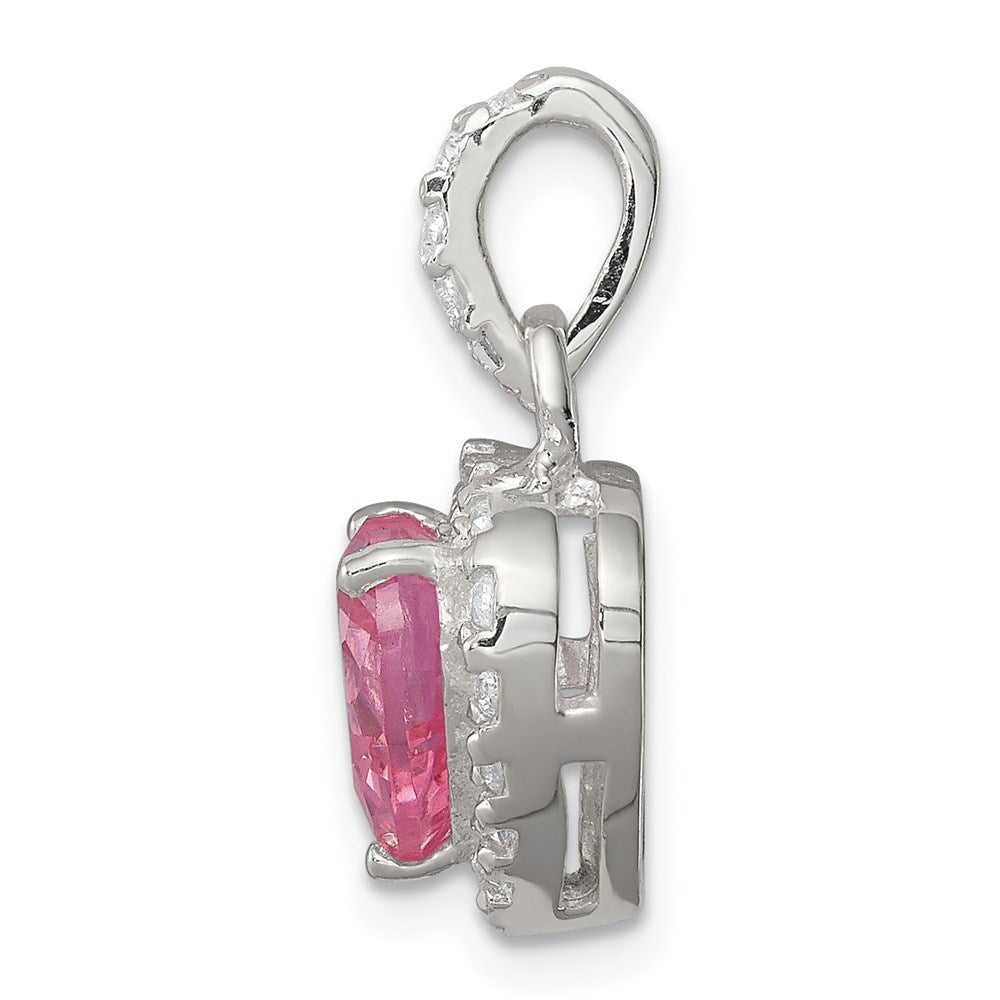 Sterling Silver Clear CZ and Pink CZ Heart Pendant