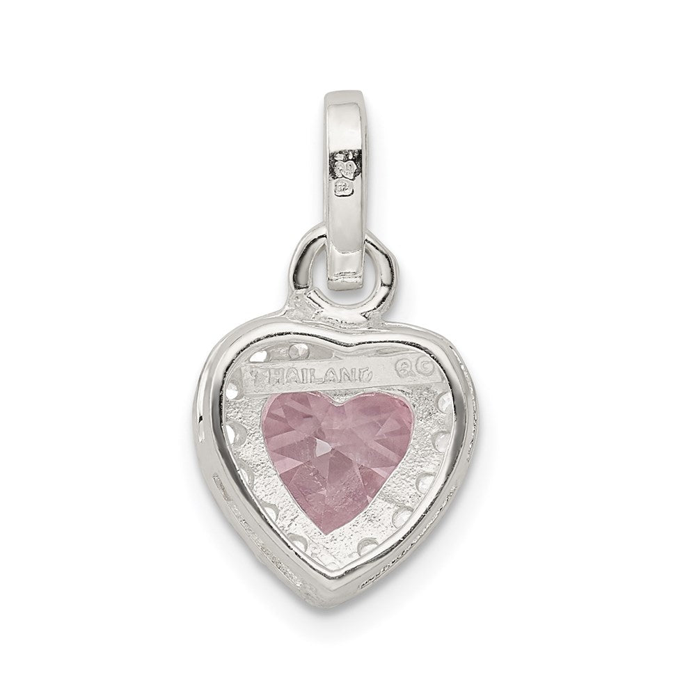 Sterling Silver Clear CZ and Pink CZ Heart Pendant