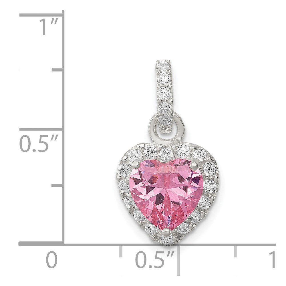 Sterling Silver Clear CZ and Pink CZ Heart Pendant