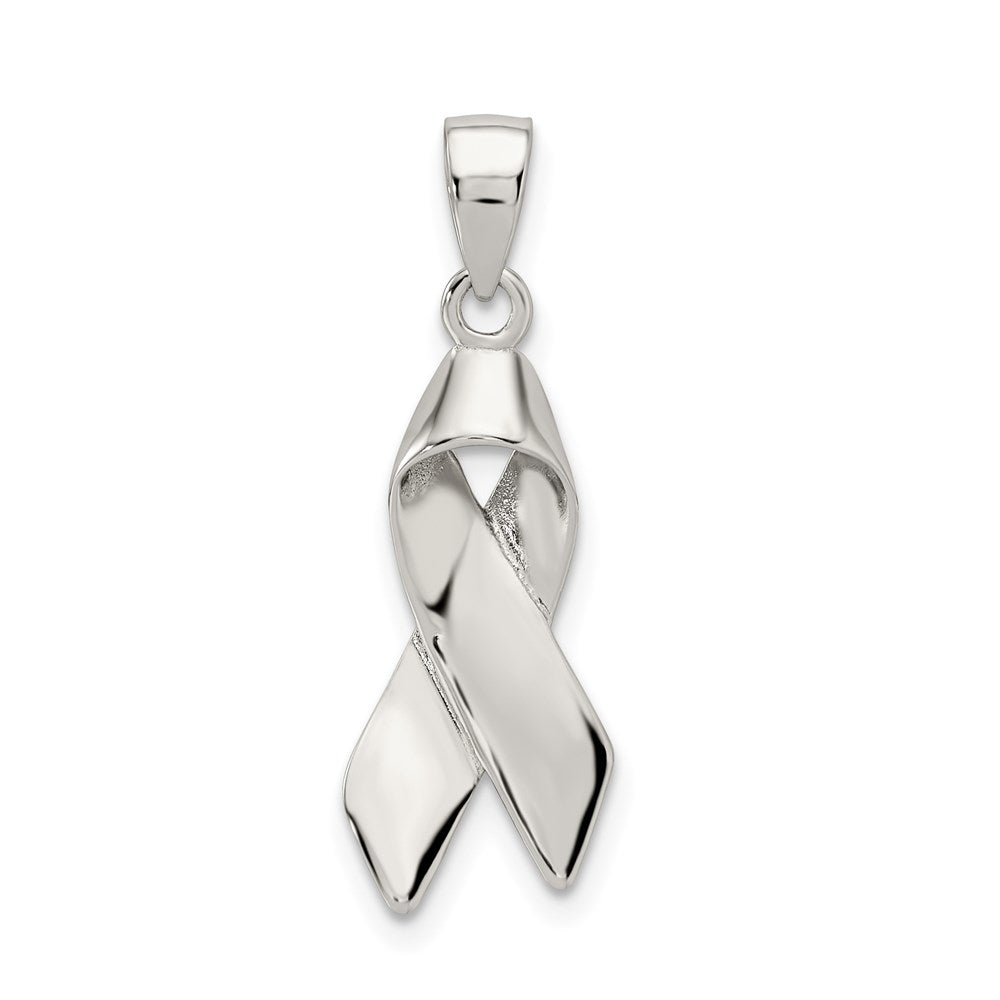 Sterling Silver Rhodium-plated Cancer Awareness Ribbon Charm