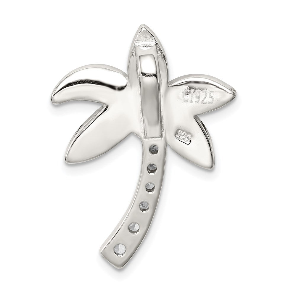 Sterling Silver Rhod-pltd CZ Blue Inlay Created Opal Palm Tree Slide