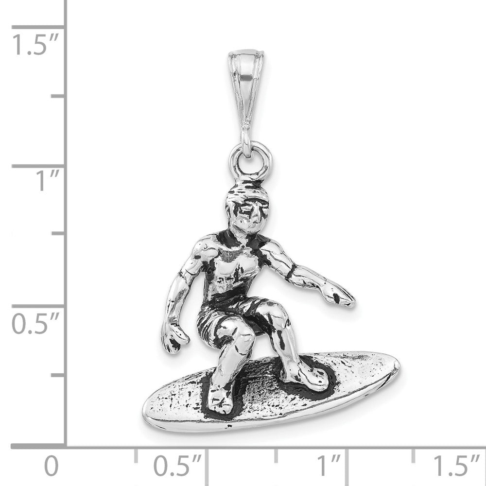 Sterling Silver Polished & Antiqued Surfing Charm