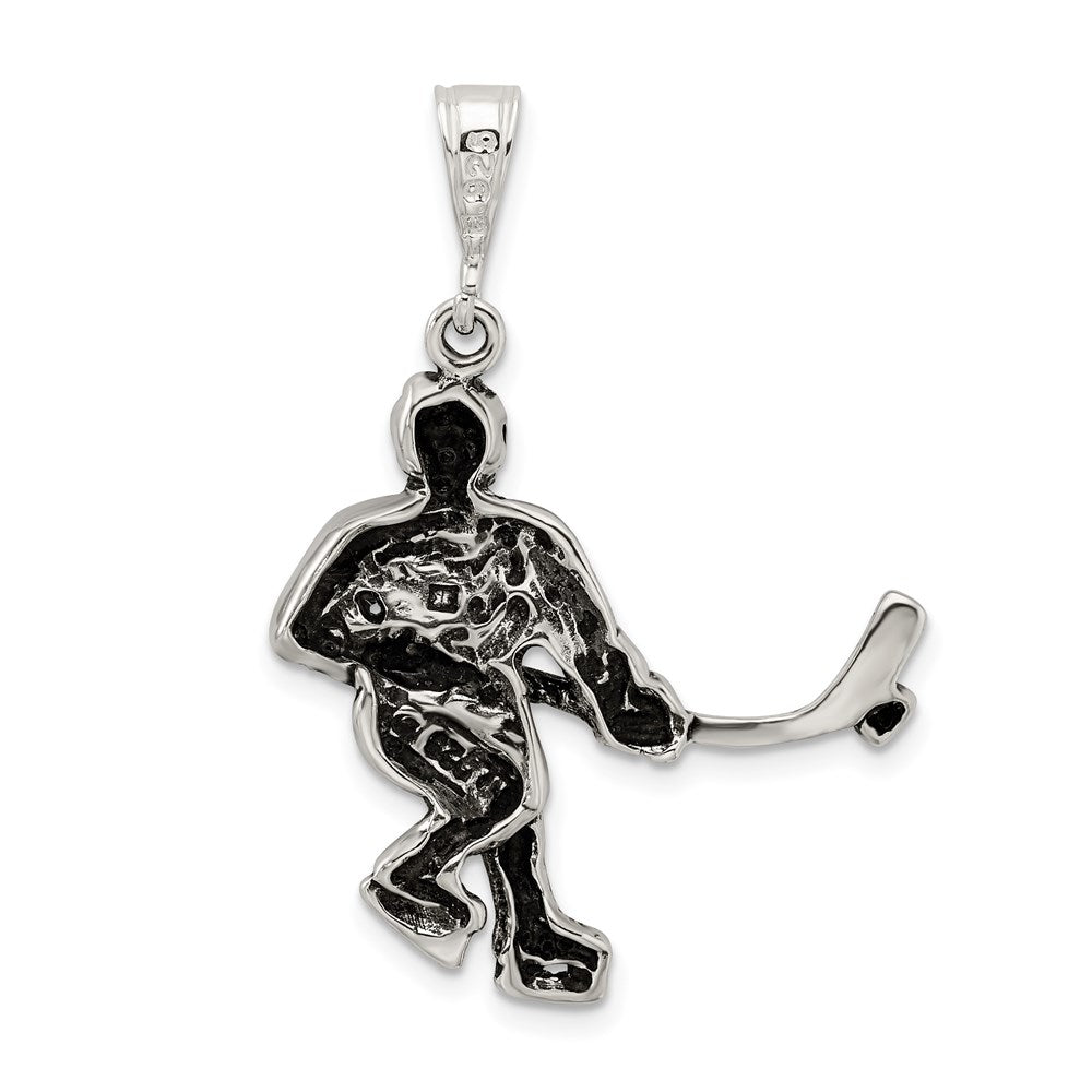 Sterling Silver Antiqued Hockey Player Charm