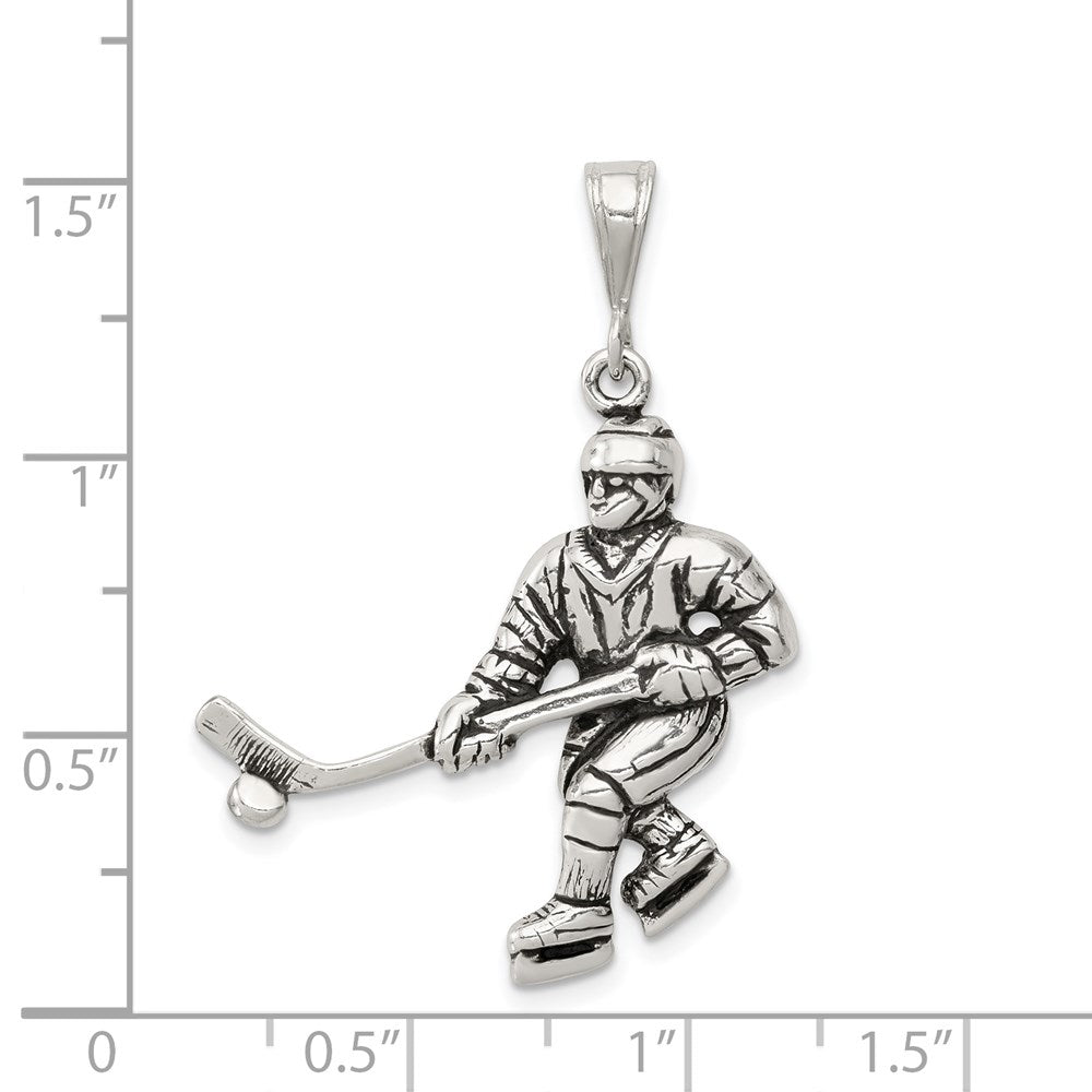 Sterling Silver Antiqued Hockey Player Charm