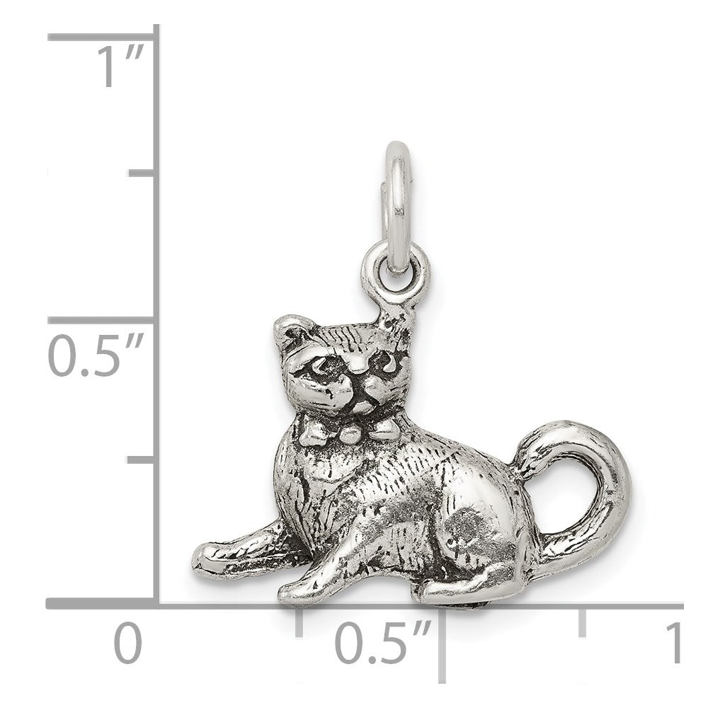 Sterling Silver Antiqued Cat Charm