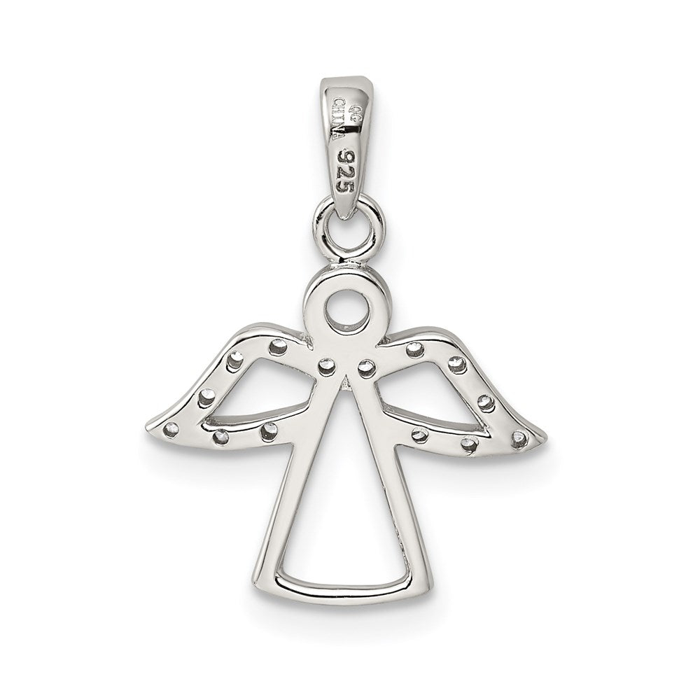 Sterling Silver Rhodium-plated Angel w/ CZ Wings Pendant
