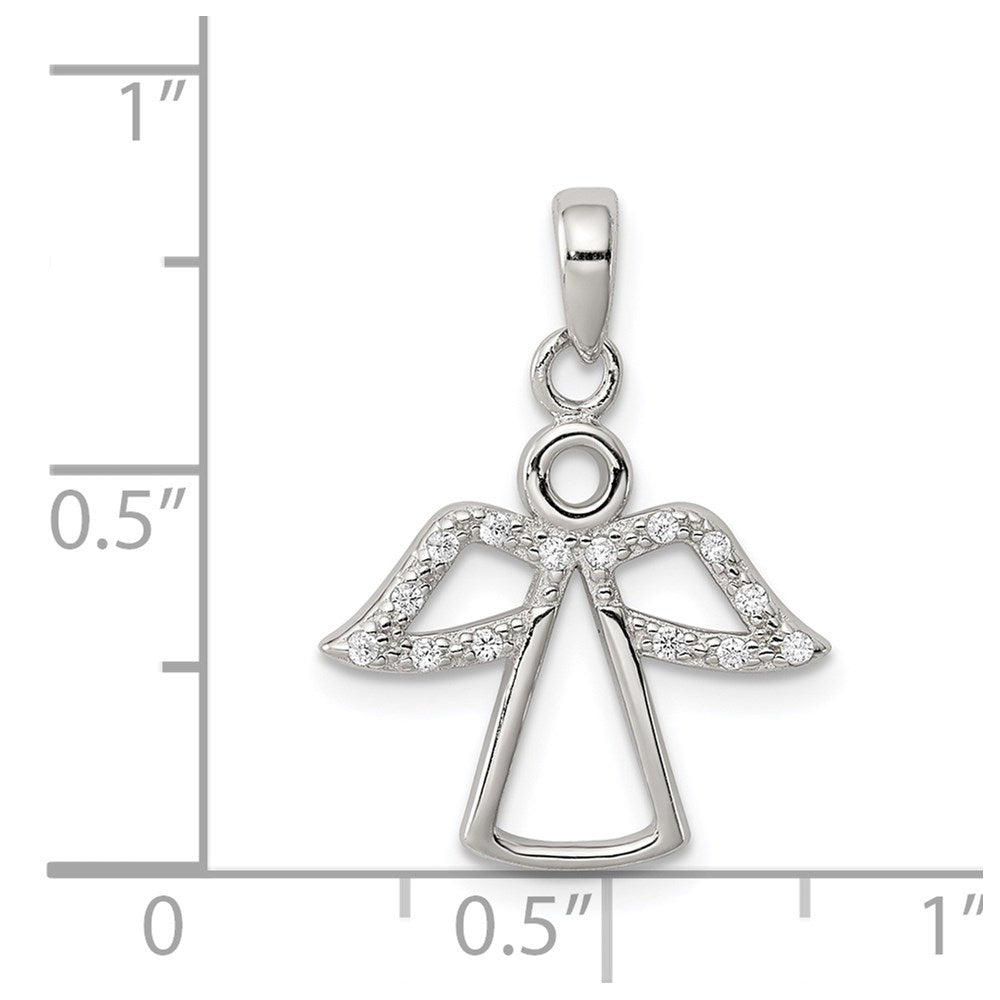 Sterling Silver Rhodium-plated Angel w/ CZ Wings Pendant