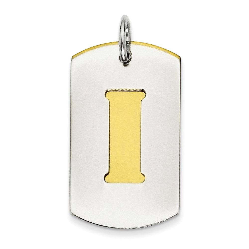 Sterling Silver GP Initial I Double Plate Dog Tag Charm