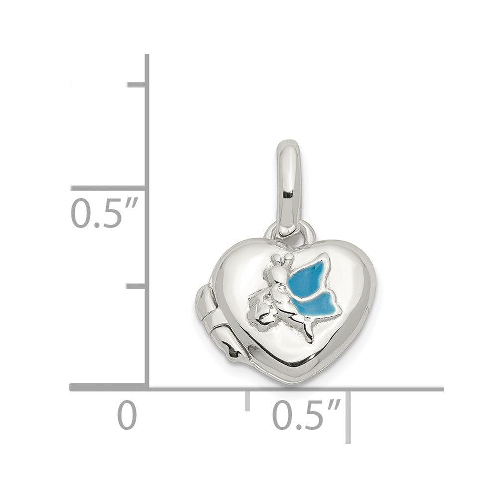 Sterling Silver Blue Enamel Butterfly Heart Locket