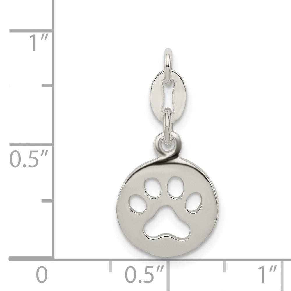 Sterling Silver Round Paw Print Pendant