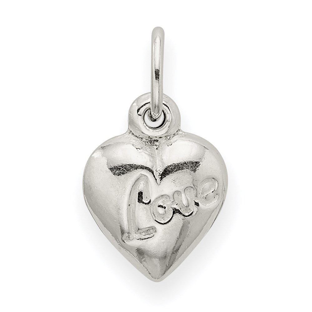 Sterling Silver Polished LOVE Reversible Puff Heart Charm